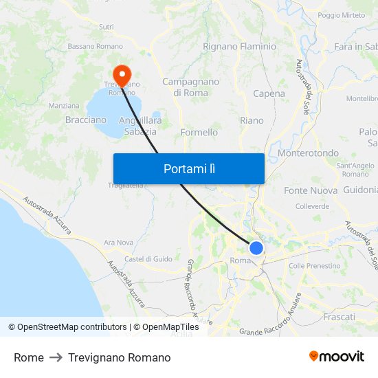 Rome to Trevignano Romano map