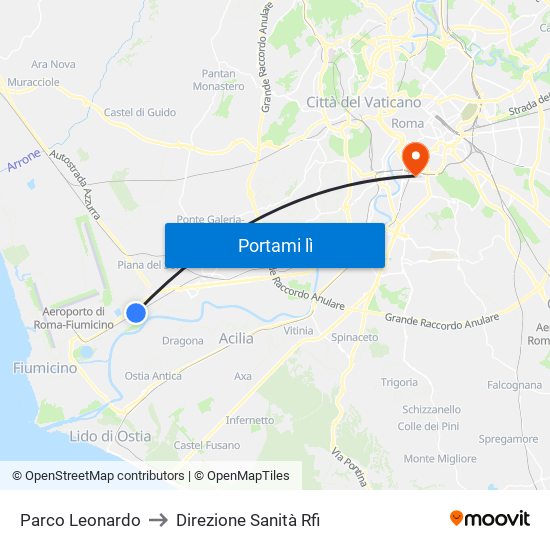 Parco Leonardo to Direzione Sanità Rfi map