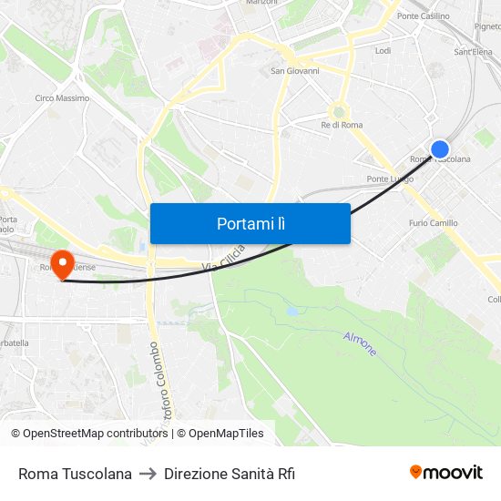 Roma Tuscolana to Direzione Sanità Rfi map