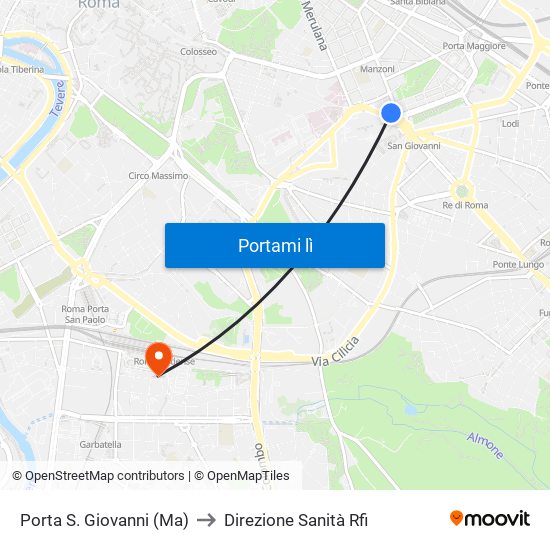 Porta S. Giovanni (Ma) to Direzione Sanità Rfi map