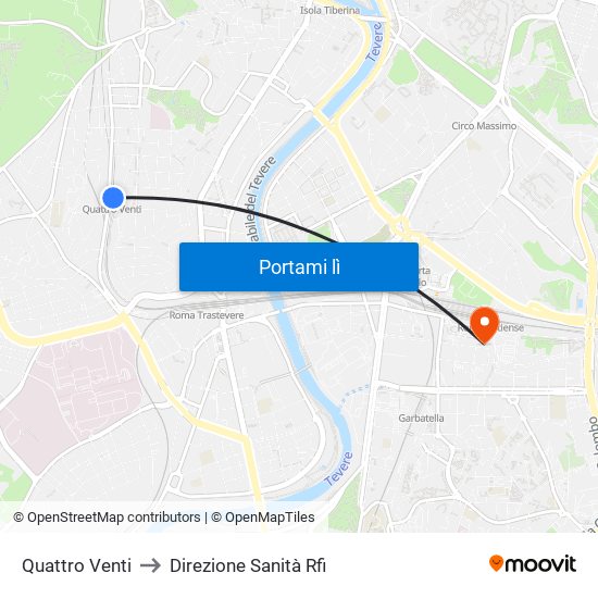 Quattro Venti to Direzione Sanità Rfi map