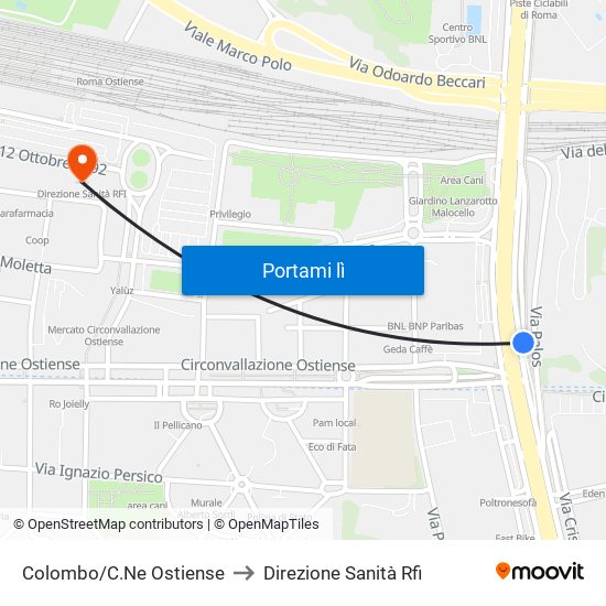 Colombo/C.Ne Ostiense to Direzione Sanità Rfi map