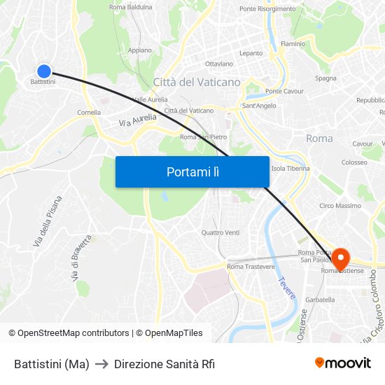 Battistini (Ma) to Direzione Sanità Rfi map