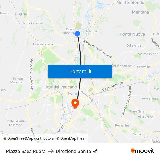 Piazza Saxa Rubra to Direzione Sanità Rfi map