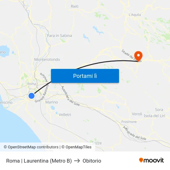 Roma | Laurentina (Metro B) to Obitorio map