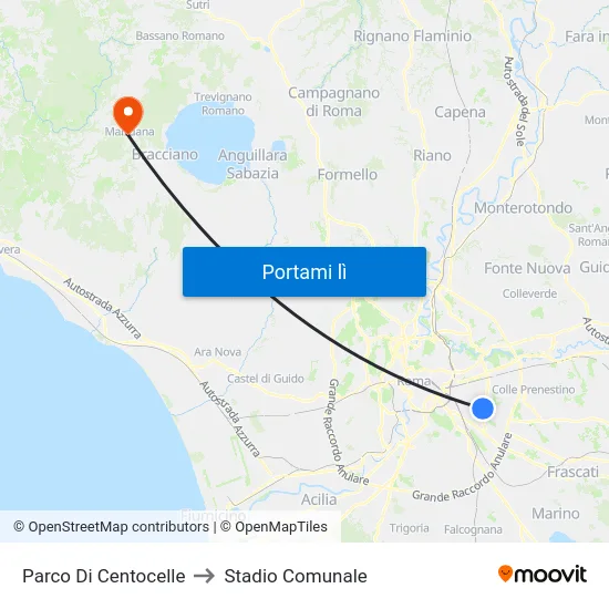 Parco Di Centocelle to Stadio Comunale map