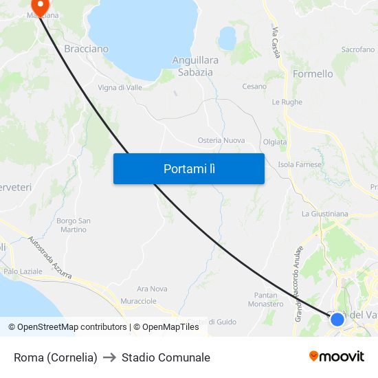 Roma (Cornelia) to Stadio Comunale map