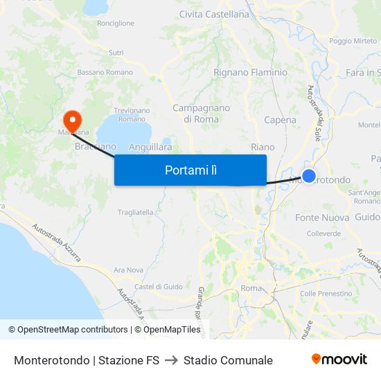 Monterotondo | Stazione FS to Stadio Comunale map