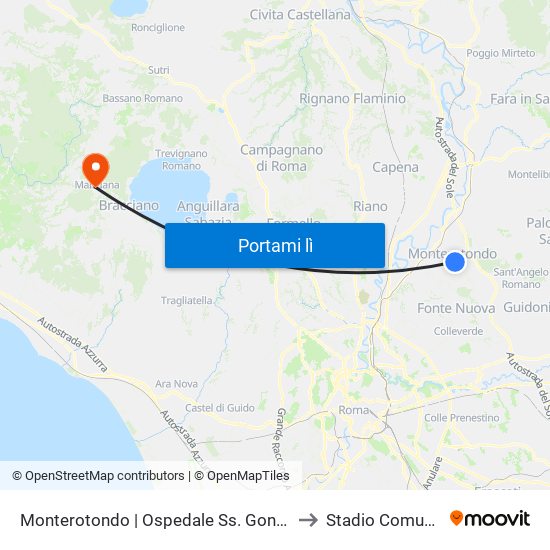 Monterotondo | Ospedale Ss. Gonfalone to Stadio Comunale map