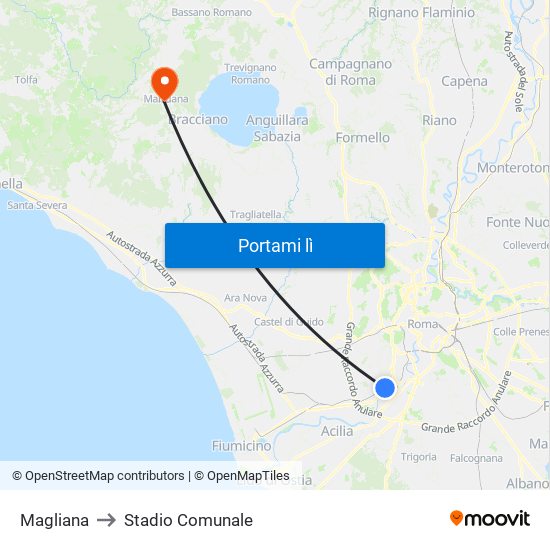 Magliana to Stadio Comunale map