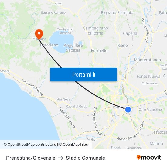 Prenestina/Giovenale to Stadio Comunale map