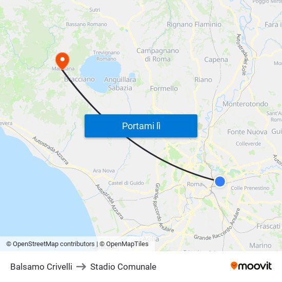 Balsamo Crivelli to Stadio Comunale map
