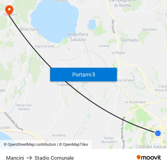 Mancini to Stadio Comunale map