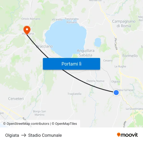Olgiata to Stadio Comunale map