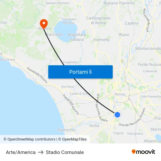 Arte/America to Stadio Comunale map