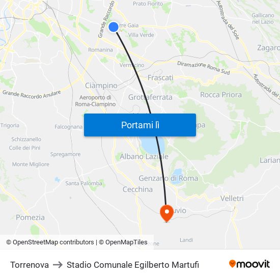 Torrenova to Stadio Comunale Egilberto Martufi map