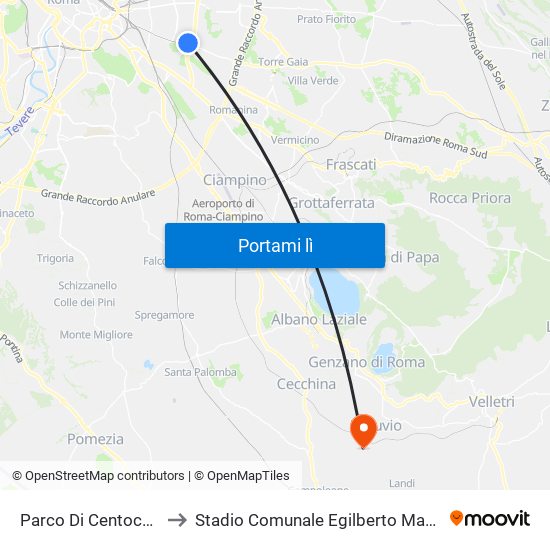 Parco Di Centocelle to Stadio Comunale Egilberto Martufi map