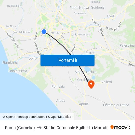 Roma (Cornelia) to Stadio Comunale Egilberto Martufi map
