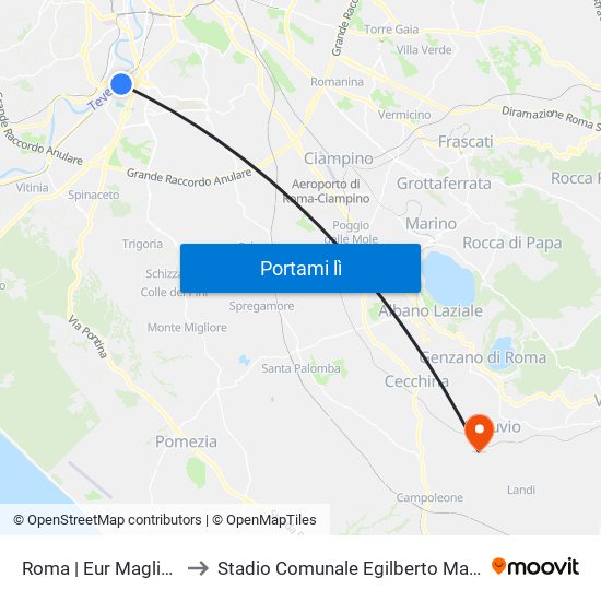 Roma | Eur Magliana to Stadio Comunale Egilberto Martufi map