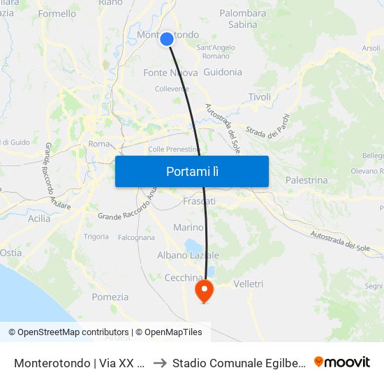 Monterotondo | Via XX Settembre to Stadio Comunale Egilberto Martufi map