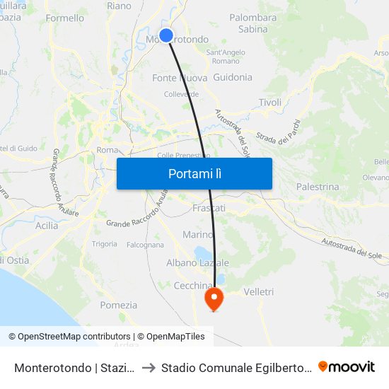 Monterotondo | Stazione FS to Stadio Comunale Egilberto Martufi map