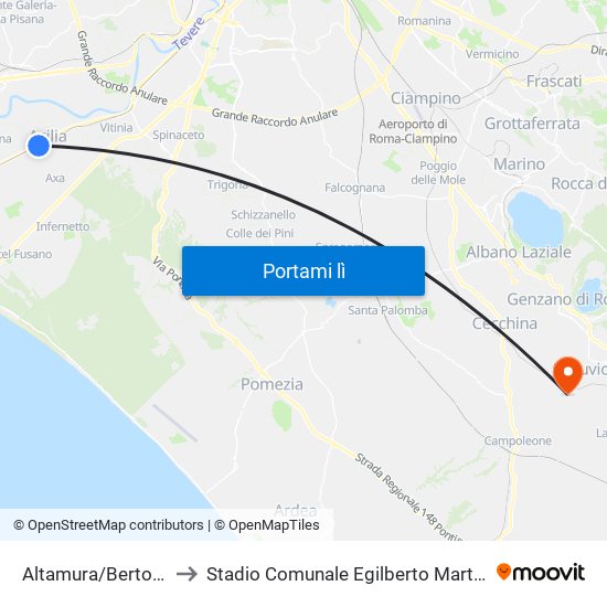 Altamura/Bertolla to Stadio Comunale Egilberto Martufi map