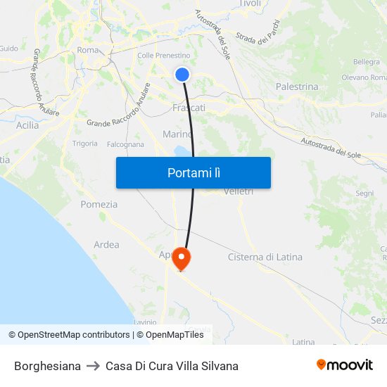 Borghesiana to Casa Di Cura Villa Silvana map