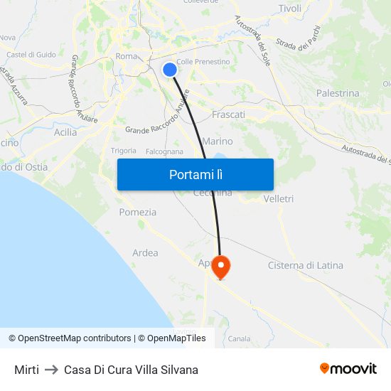 Mirti to Casa Di Cura Villa Silvana map