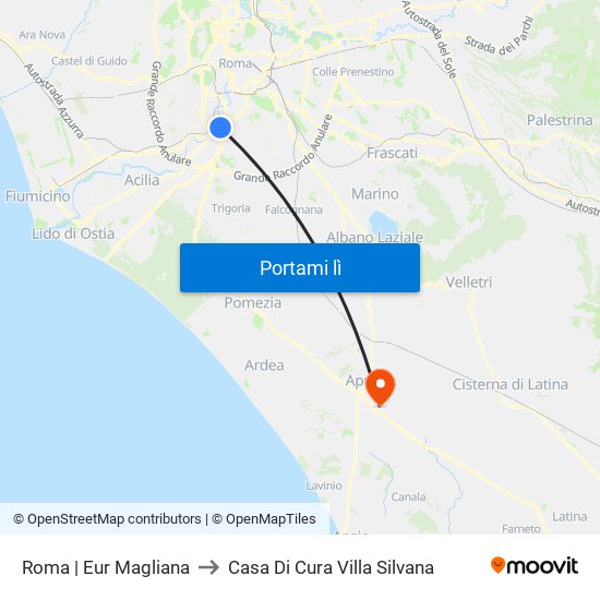 Roma | Eur Magliana to Casa Di Cura Villa Silvana map