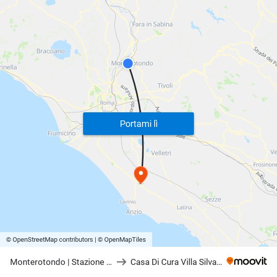 Monterotondo | Stazione FS to Casa Di Cura Villa Silvana map