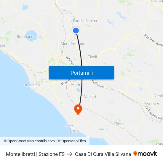Montelibretti | Stazione FS to Casa Di Cura Villa Silvana map