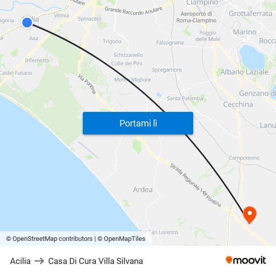 Acilia to Casa Di Cura Villa Silvana map