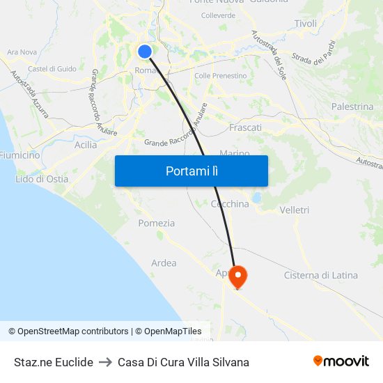 Staz.ne Euclide to Casa Di Cura Villa Silvana map