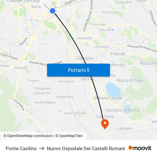 Ponte Casilino to Nuovo Ospedale Dei Castelli Romani map