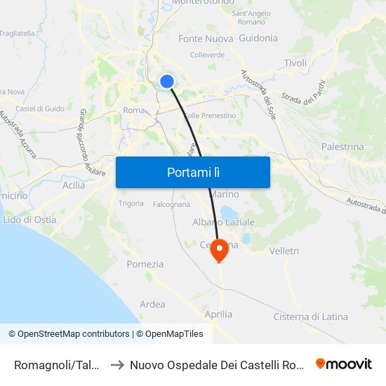 Romagnoli/Talenti to Nuovo Ospedale Dei Castelli Romani map