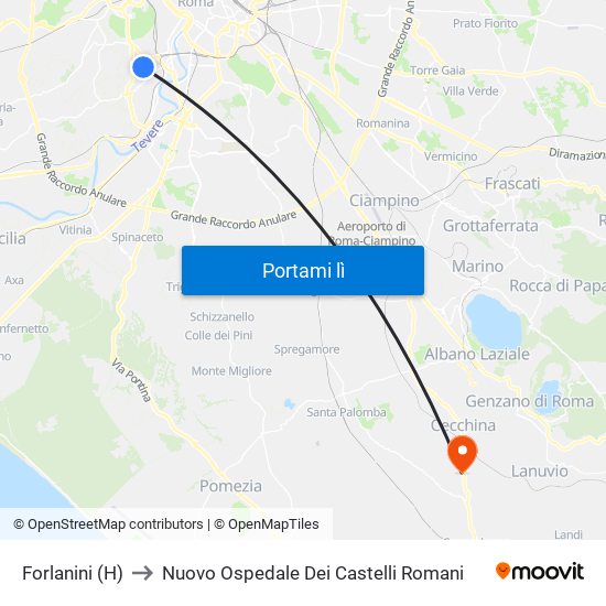 Forlanini (H) to Nuovo Ospedale Dei Castelli Romani map