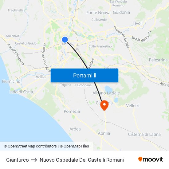 Gianturco to Nuovo Ospedale Dei Castelli Romani map