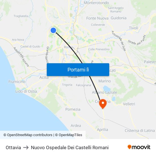 Ottavia to Nuovo Ospedale Dei Castelli Romani map