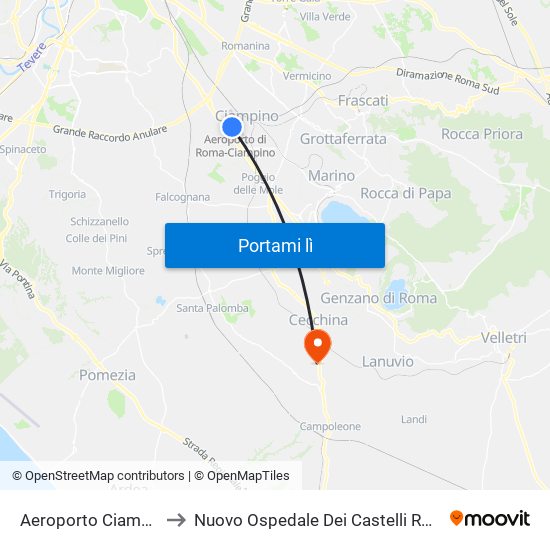 Aeroporto Ciampino to Nuovo Ospedale Dei Castelli Romani map