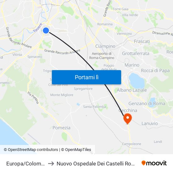 Europa/Colombo to Nuovo Ospedale Dei Castelli Romani map