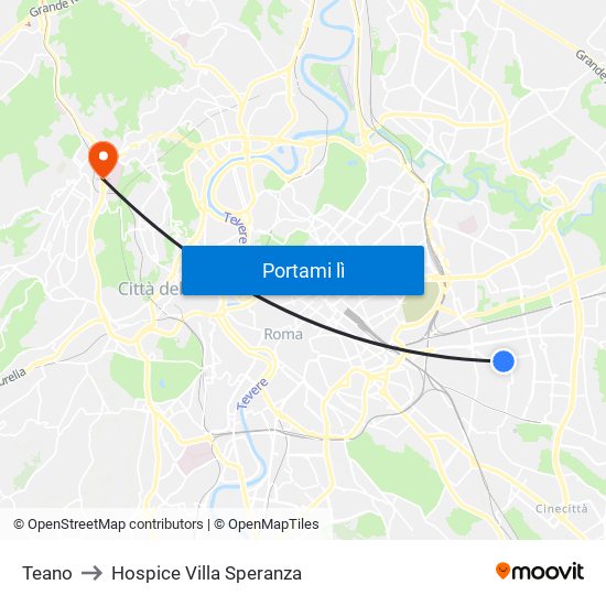 Teano to Hospice Villa Speranza map
