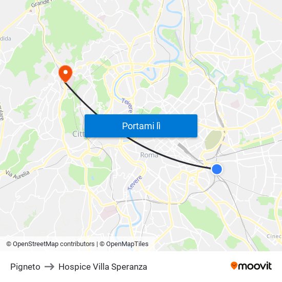 Pigneto to Hospice Villa Speranza map