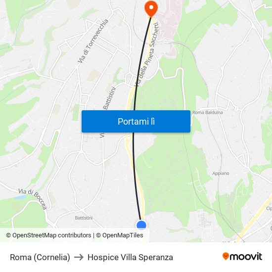 Roma (Cornelia) to Hospice Villa Speranza map