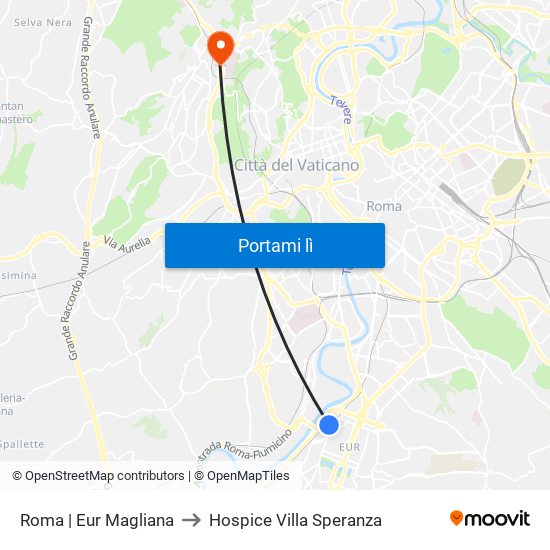 Roma | Eur Magliana to Hospice Villa Speranza map