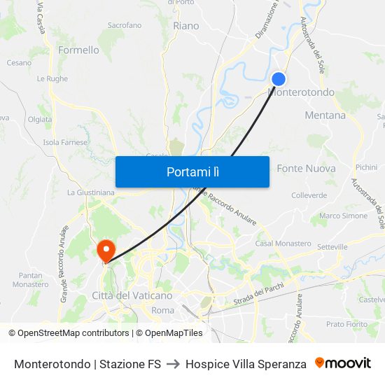 Monterotondo | Stazione FS to Hospice Villa Speranza map