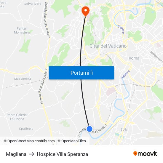 Magliana to Hospice Villa Speranza map