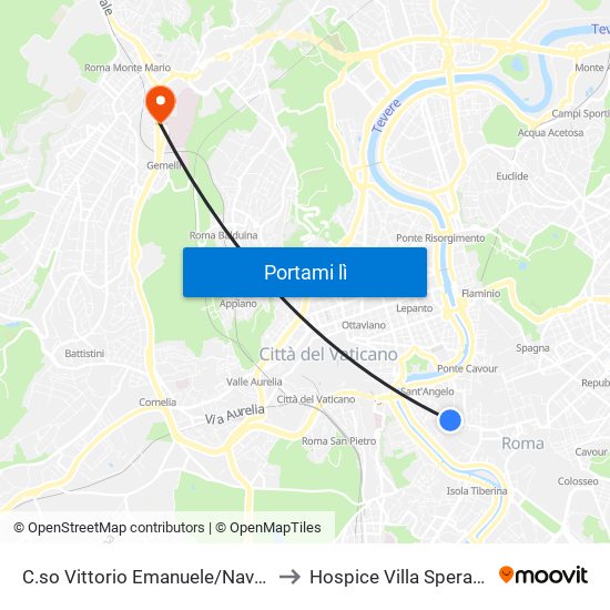 C.so Vittorio Emanuele/Navona to Hospice Villa Speranza map