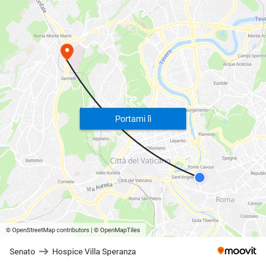 Senato to Hospice Villa Speranza map