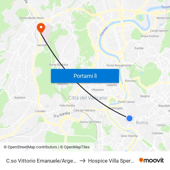 C.so Vittorio Emanuele/Argentina to Hospice Villa Speranza map