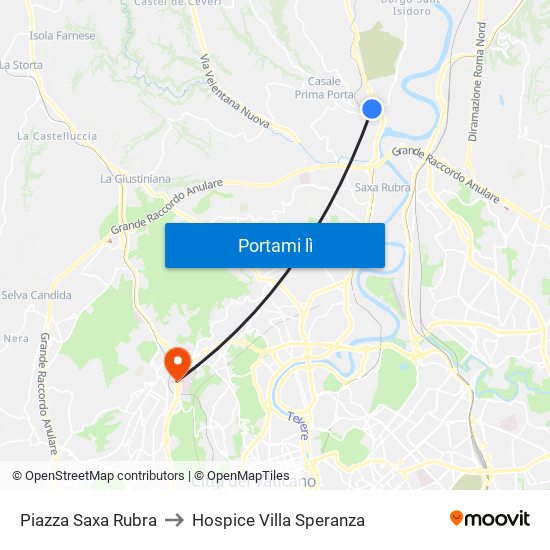 Piazza Saxa Rubra to Hospice Villa Speranza map